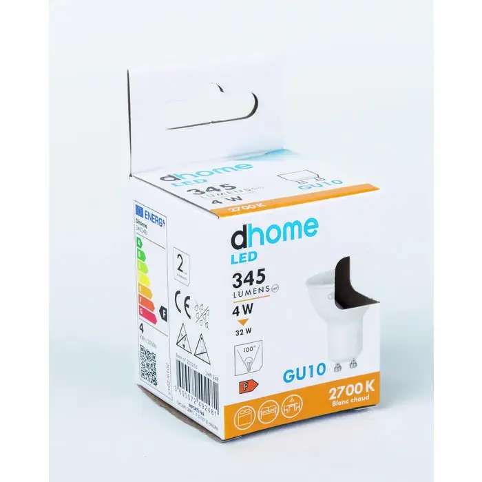 Ampoule LED Spot DHOME GU10 – 2700 K – 350 lumens – 4 W – BRICODEAL – 249248 Achat Immédiat