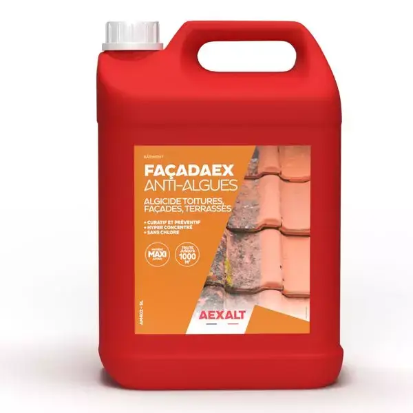 Vente Directe Facadex Anti-algues – Algicide pour toitures, façade, terrasses – Bidon 5 L – AEXALT – AM402