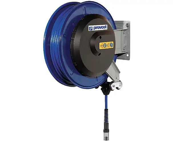 Achat Immédiat Enrouleur air en acier/epoxy à tambour ouvert support fixe diamètre 10×14 mm L 25 m Prevost