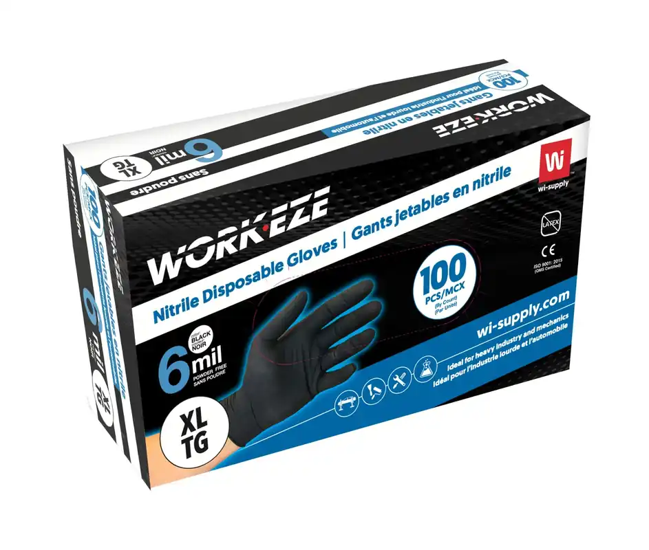 GANTS JETABLES NOIRS EN NITRILE WIPECO 6 MIL 2T-GRAND (100PCS) DN106-2XL Dernière Chance