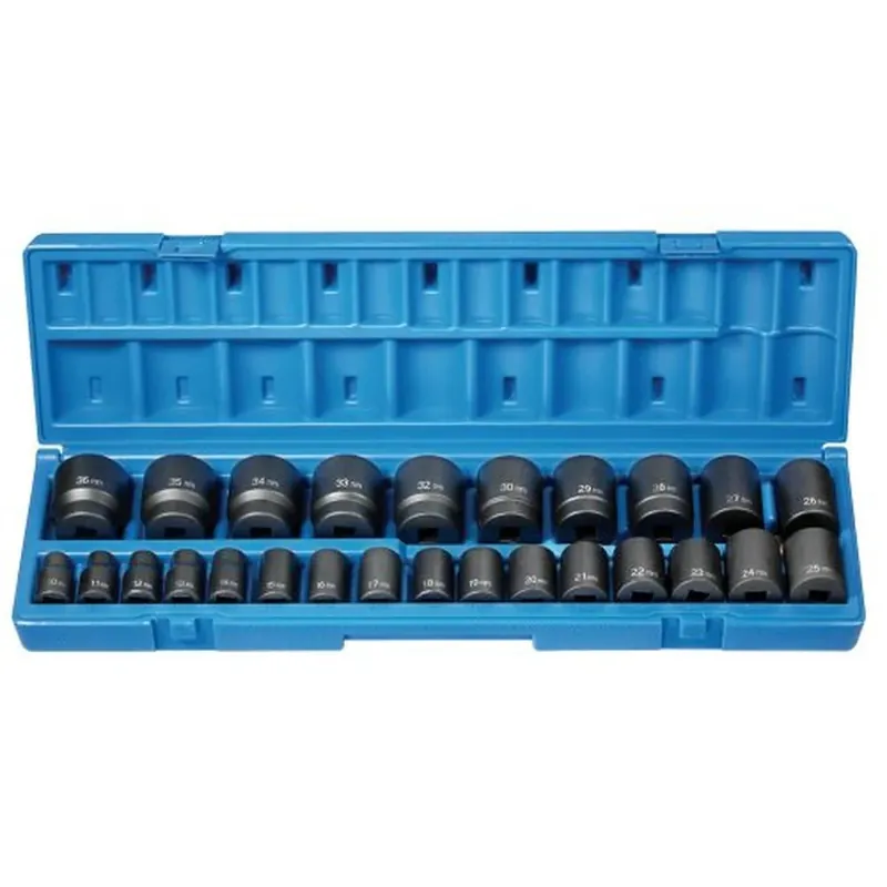 Gray Pneumatic 1726M Jeu de douilles métriques à entraînement 1/2" 26 pièces 12 pans de longueur standard Haute Qualité