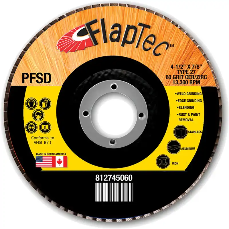 Gemtex Abrasives 812745080 Disque à lamelles en céramique à face plate 4,5&Prime; x 7/8&Prime;, densité standard, grain 80, boîte de 5 Quantité Limitée